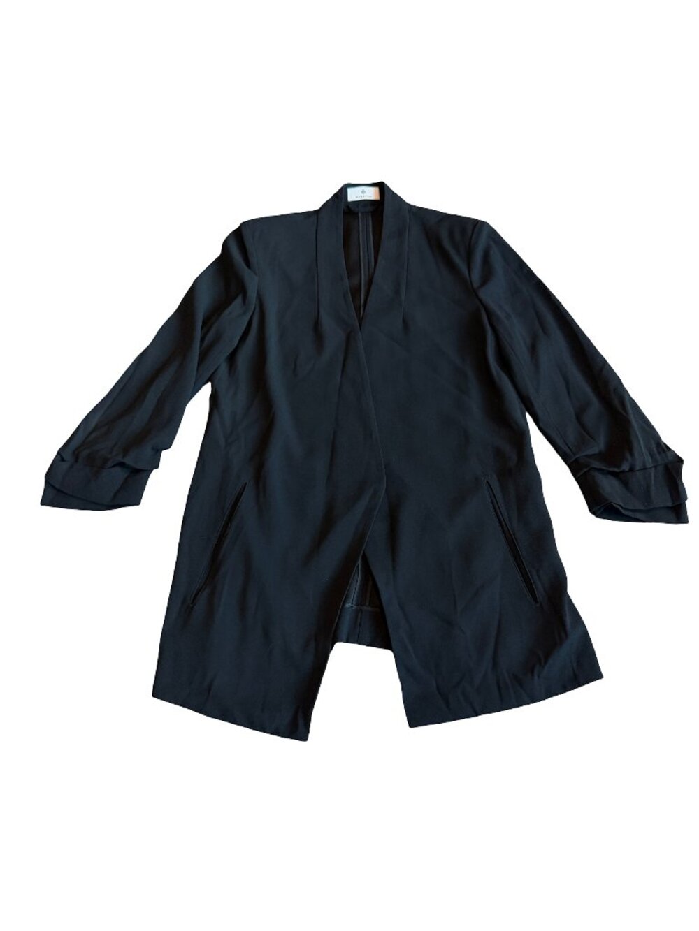 Babaton x Aritzia Black Longline Open Front Blazer Draped Collar Size 6 Women's